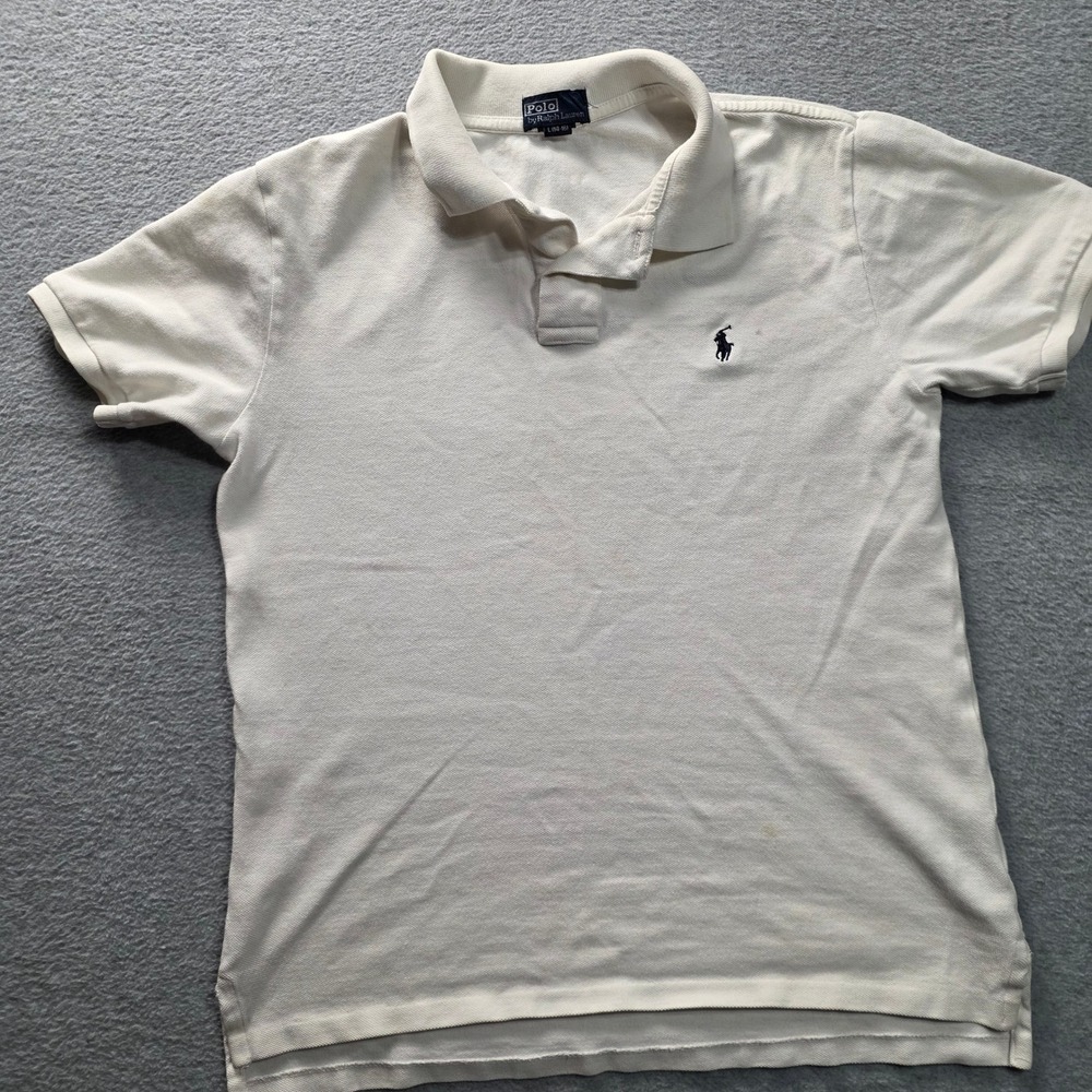 Polo Ralph Lauren‎ Boys Large 14-16 Cream White Short Sleeve Pique Polo Shirt